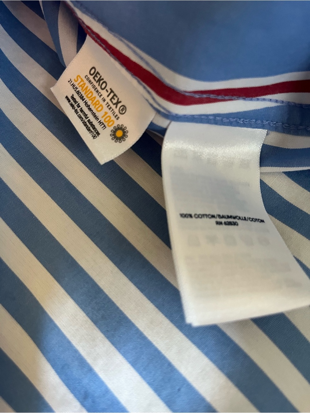 Lands' End Blue and White Multi-Stripe Button-Down Shirt with Red Accents - Picture 4 of 7